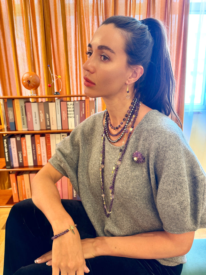 Colorful Zircon Chain With Amethyst Station Long Necklace SN010