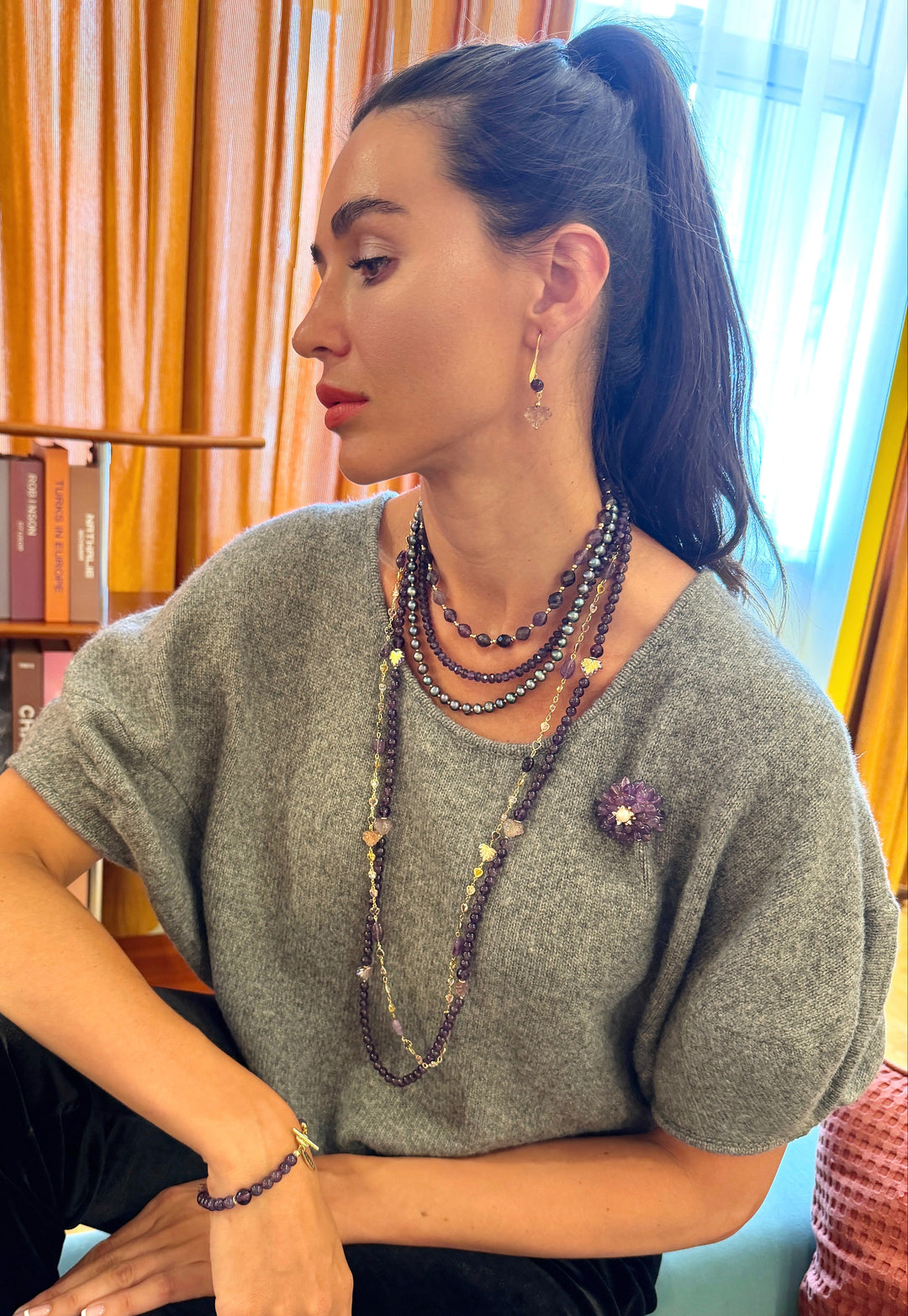 Elegant Amethyst With Purple Pearl Multi-Layers Necklace SN014