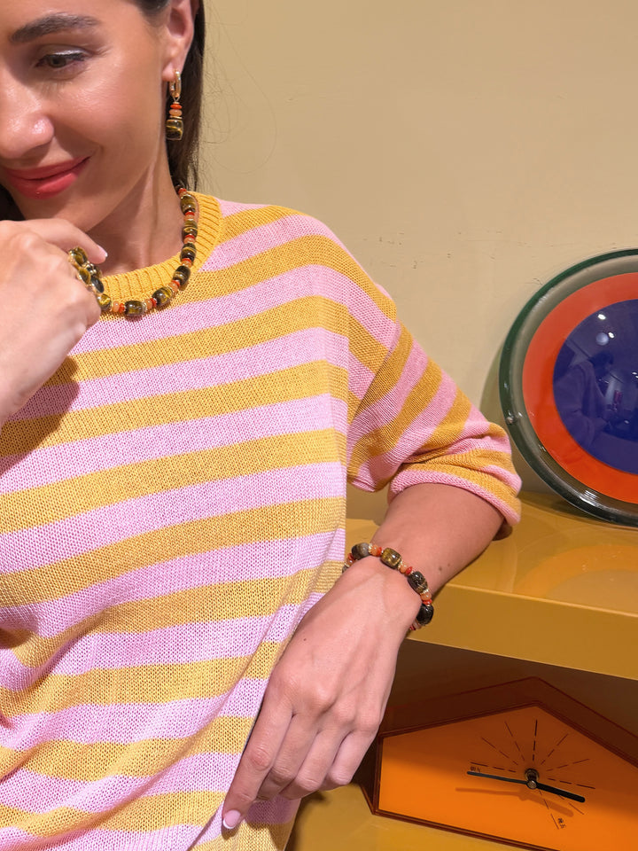Tiger-eye Stone With Orange Gemstone Bracelet SB002