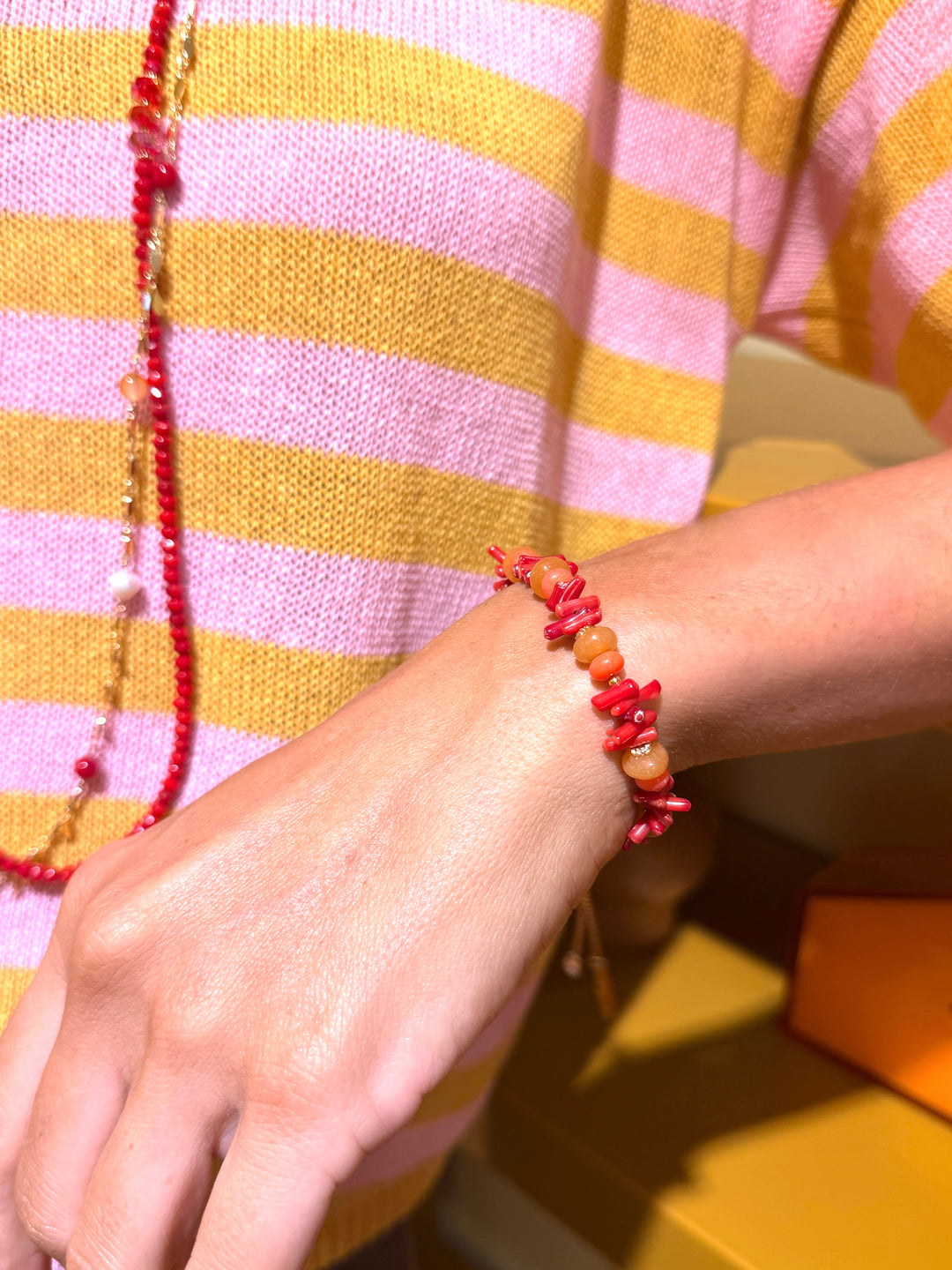 Bamboo Coral & Orange Aventurine Mixed Bracelet SB001
