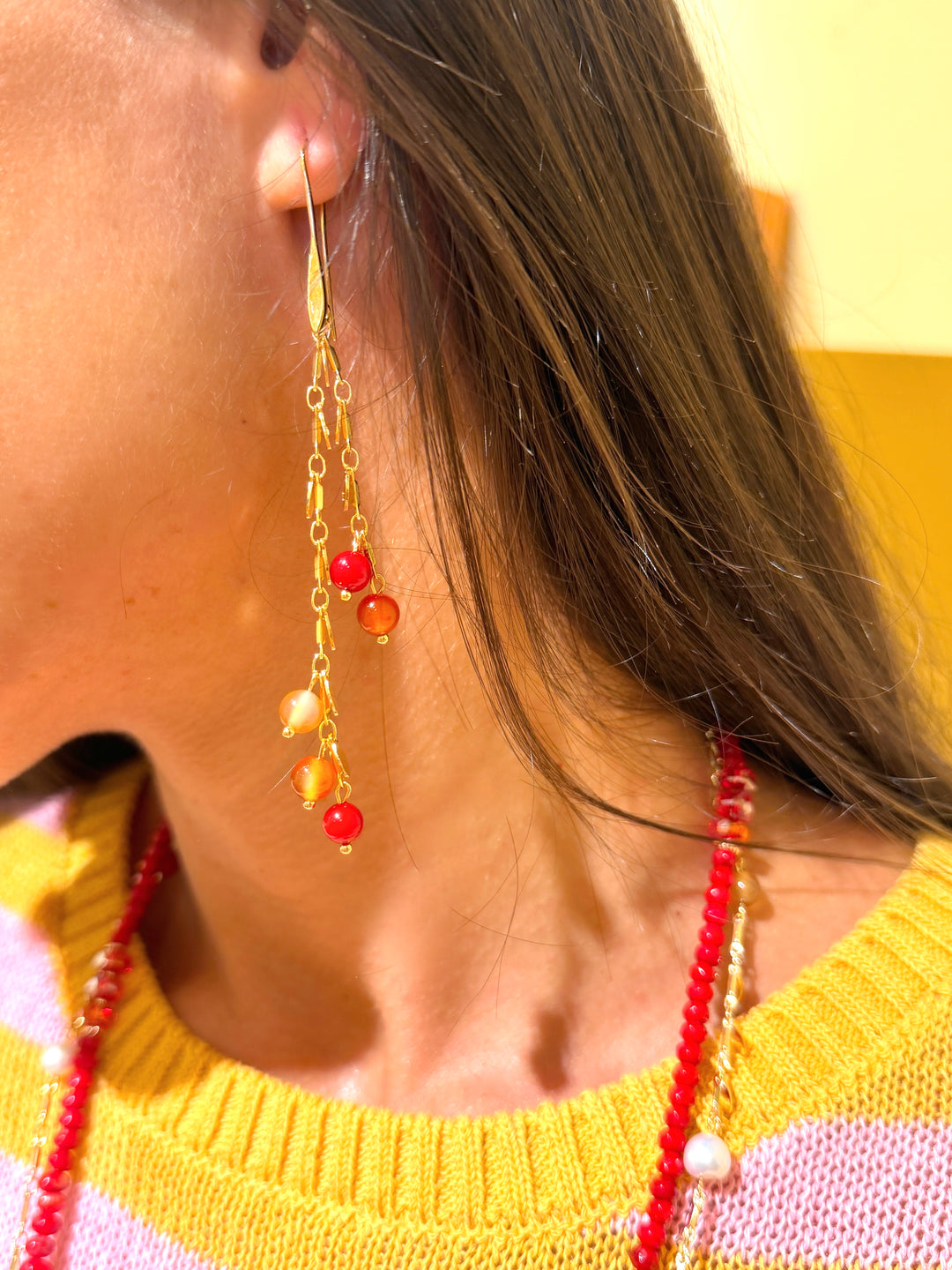 Red Bamboo Coral Orange Agate Drop Earrings SE004