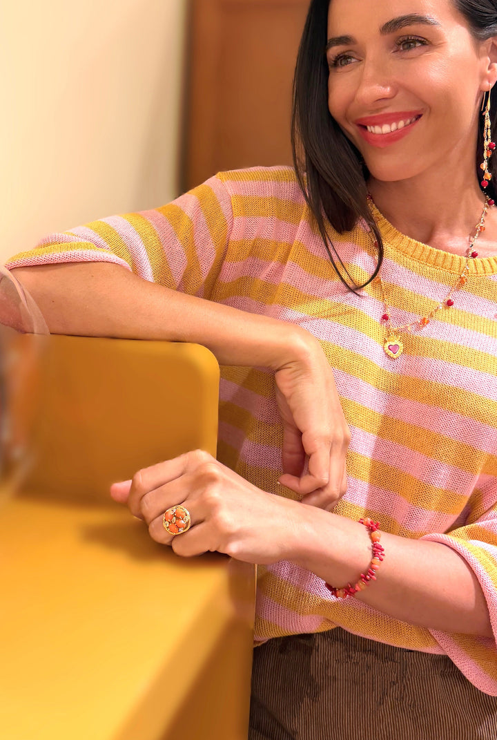 Orange Jade With Zircon Statement Ring SR001