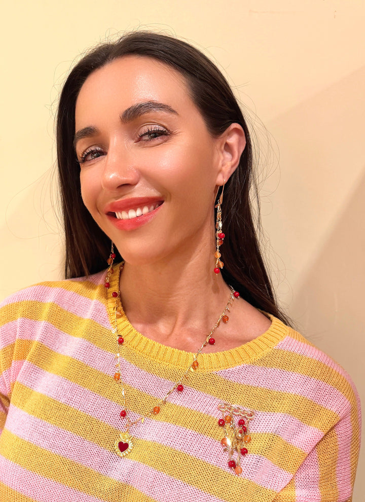 Red Bamboo Coral Orange Agate Drop Earrings SE004