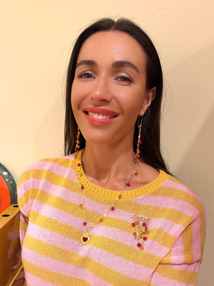 Red Bamboo Coral Orange Agate Drop Earrings SE004