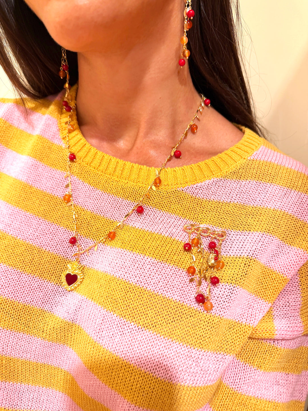 Red Gemstone With Heart Pendant Necklace SN004