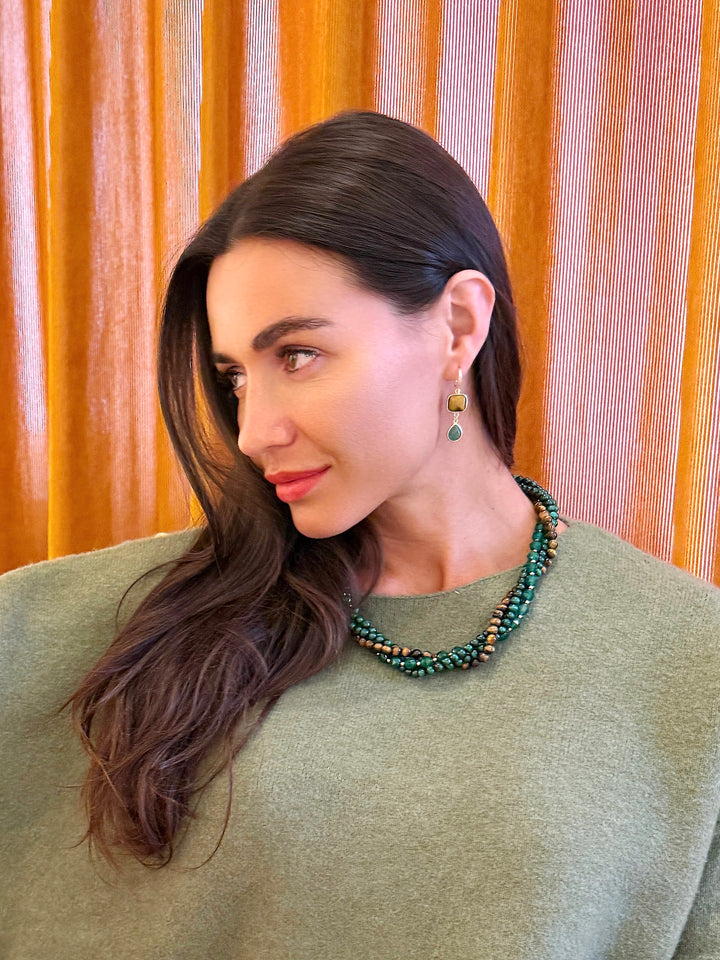 Green Gemstone With Brown Tiger-eye Stone Multi-Layers Necklace SN025
