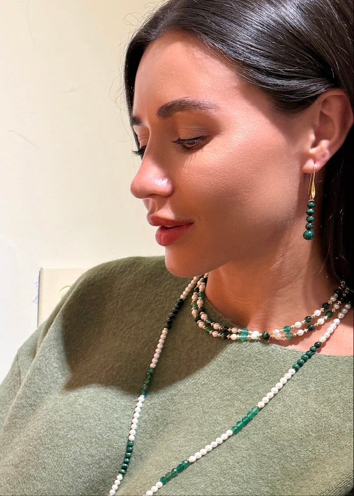 Malachite Beaded Threader Earrings SE016