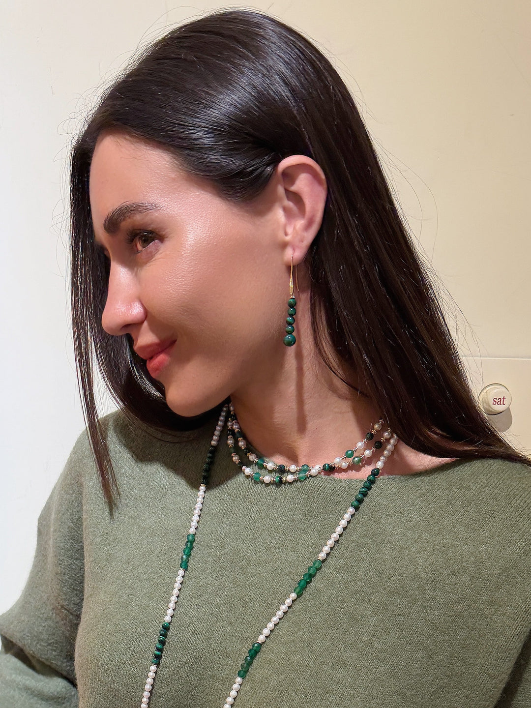Malachite Beaded Threader Earrings SE016