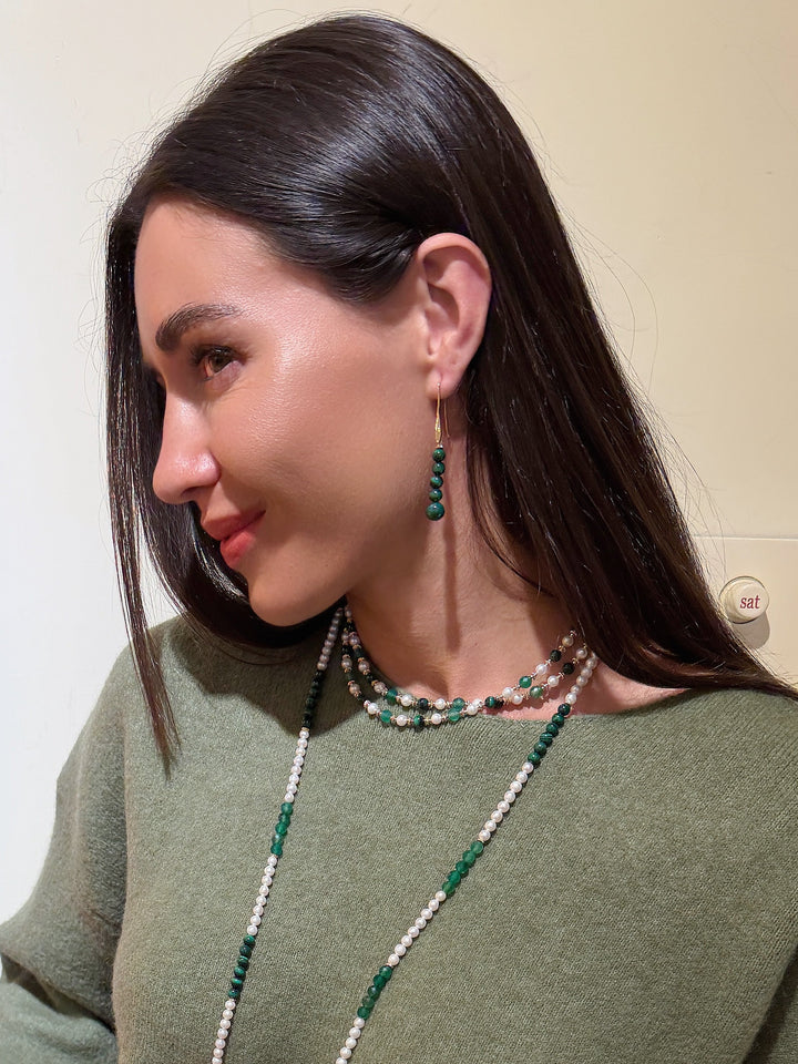 Malachite Beaded Threader Earrings SE016