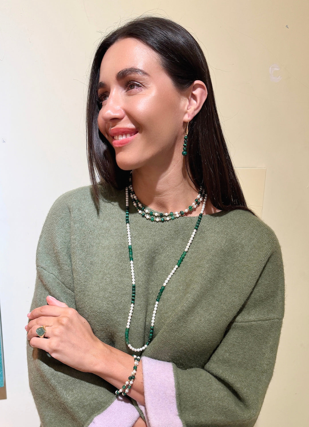 Malachite Beaded Threader Earrings SE016