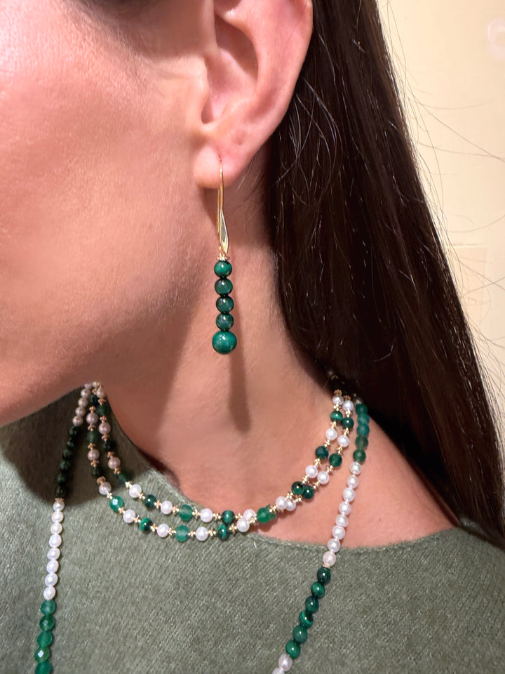 Malachite Beaded Threader Earrings SE016