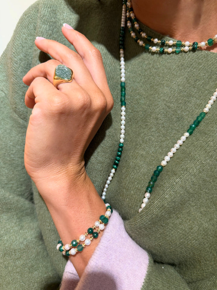 Unpolished Green Aventurine Stone Open Ring SR008