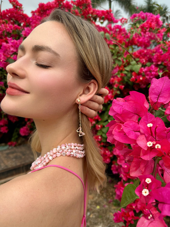 Asymmetric Pink Crystal Butterfly Earrings LE001 - FARRA