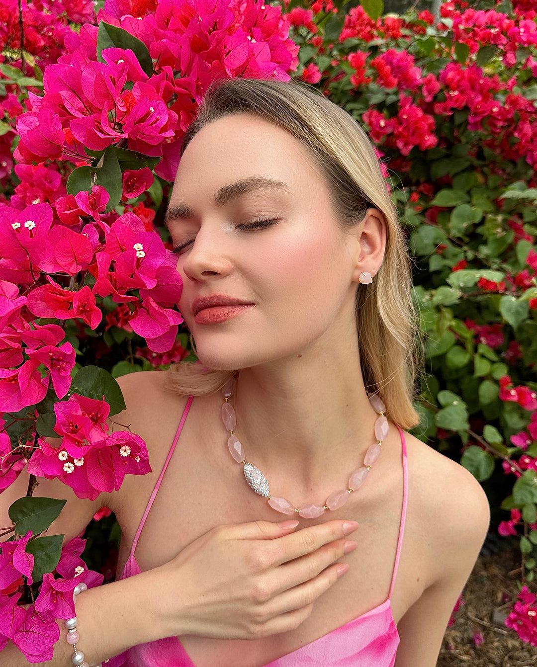 Rose Quartz Elegance Necklace LN010 - FARRA