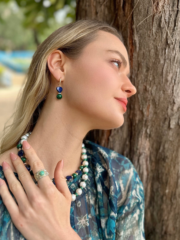Heart-Shaped Lapis with Round Malachite Earrings LE032 - FARRA