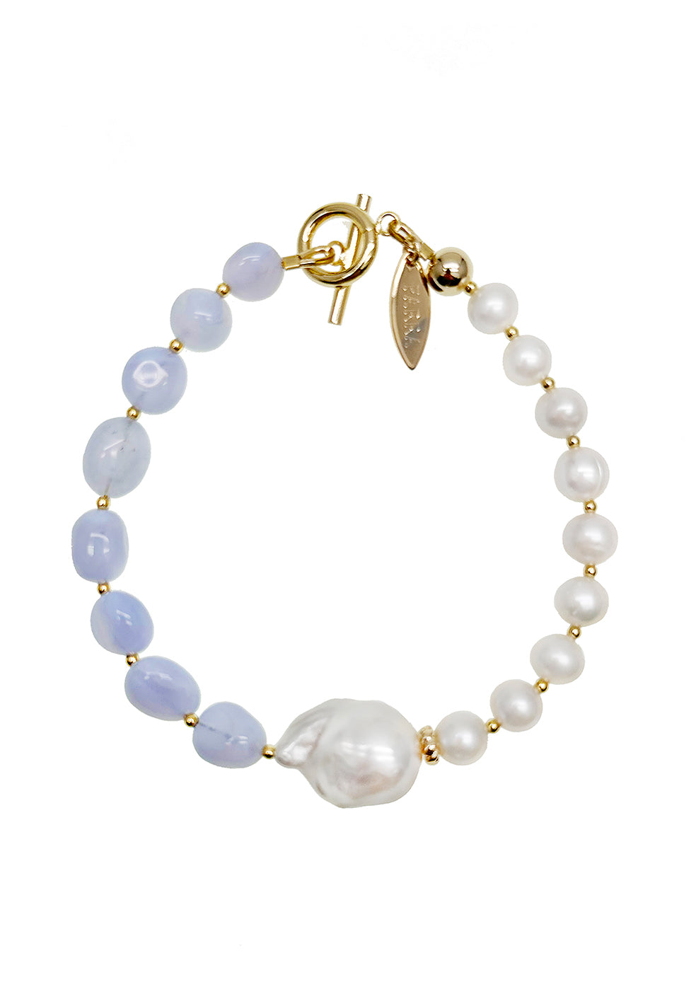 Baroque Pearl with Blue Lace Agate Bracelet JB009 - FARRA