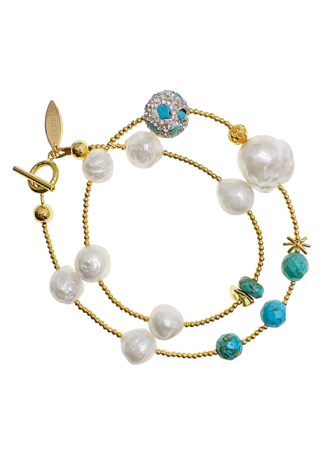 Baroque Pearls with Turquoise Double Layers Bracelet/ Choker JB019 - FARRA