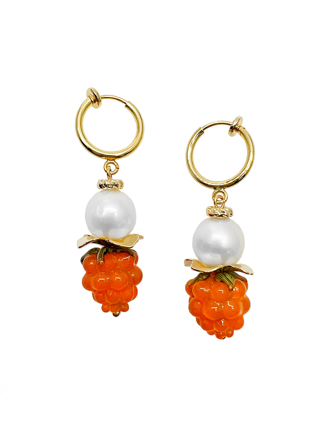 Freshwater Pearls with Orange Rasberry Clip-on Earrings JE008 - FARRA