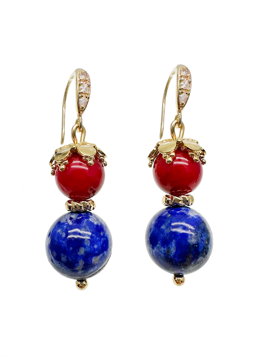 Lapis and Red Coral Dangle Earrings JE019 - FARRA
