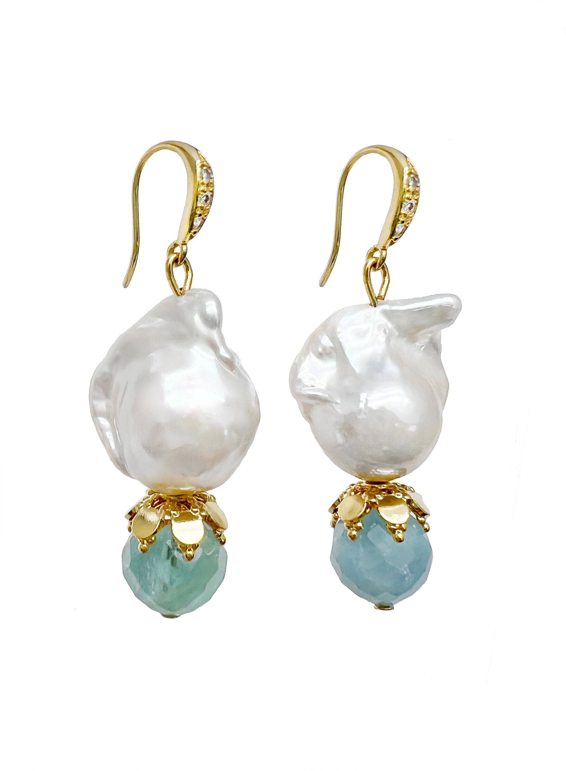 Baroque Pearl With Aquamarine Dangle Earrings JE033 – FARRA