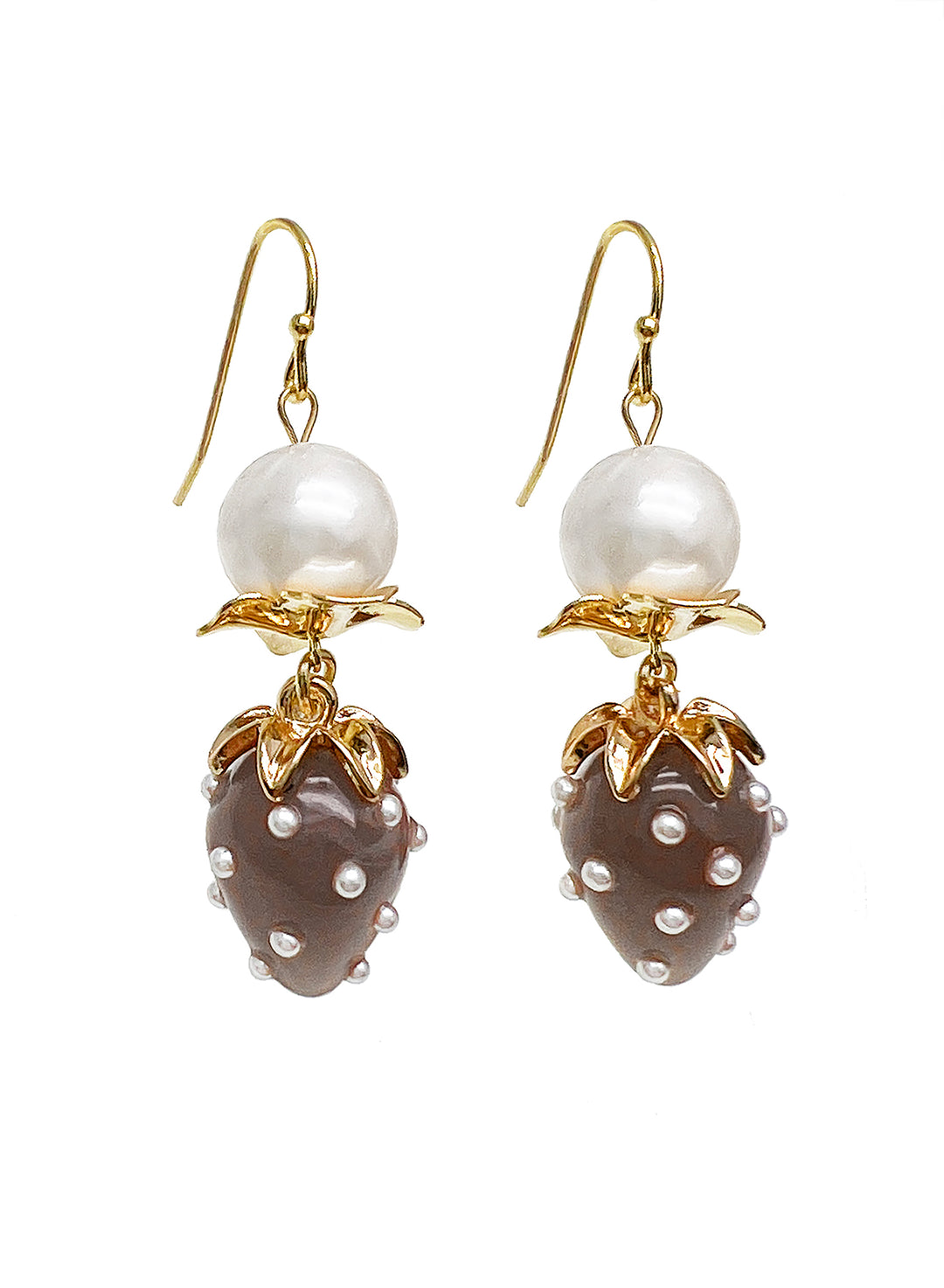Freshwater Pearls With Glass Strawberry Dangle Earrings JE047 - FARRA