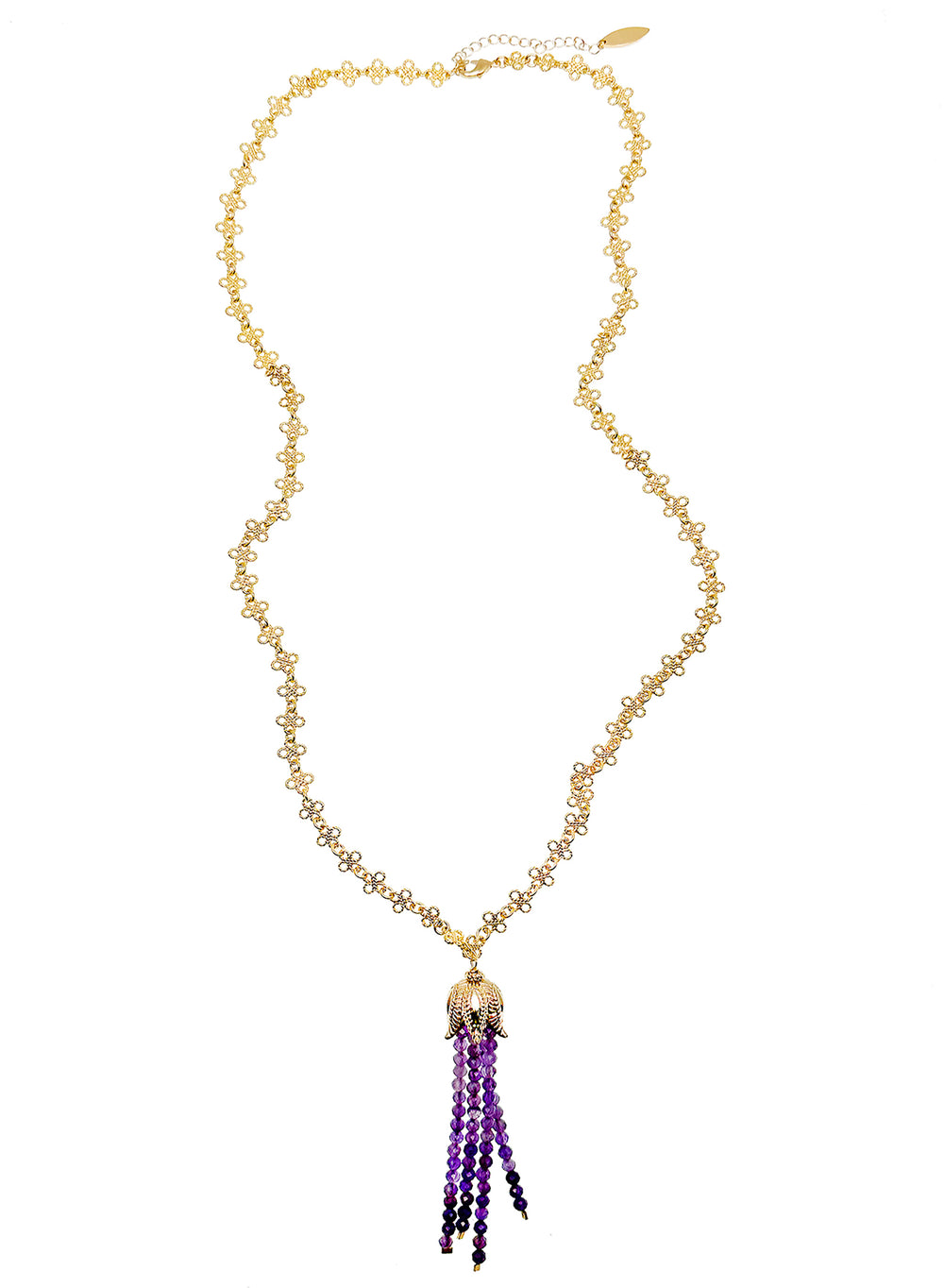 Gold Chain with Amethyst Tassel Necklace JN036 - FARRA