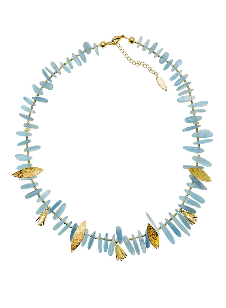 Irregular Aquamarine with Floral Charms Statement Necklace JN045 - FARRA