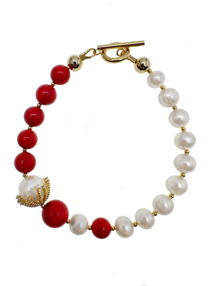 Freshwater Pearls With Red Corals Bracelet KB008 - FARRA