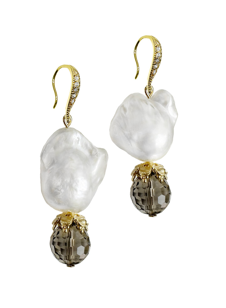 Baroque Pearl With Smoky Quartz Dangle Earrings KE001 - FARRA