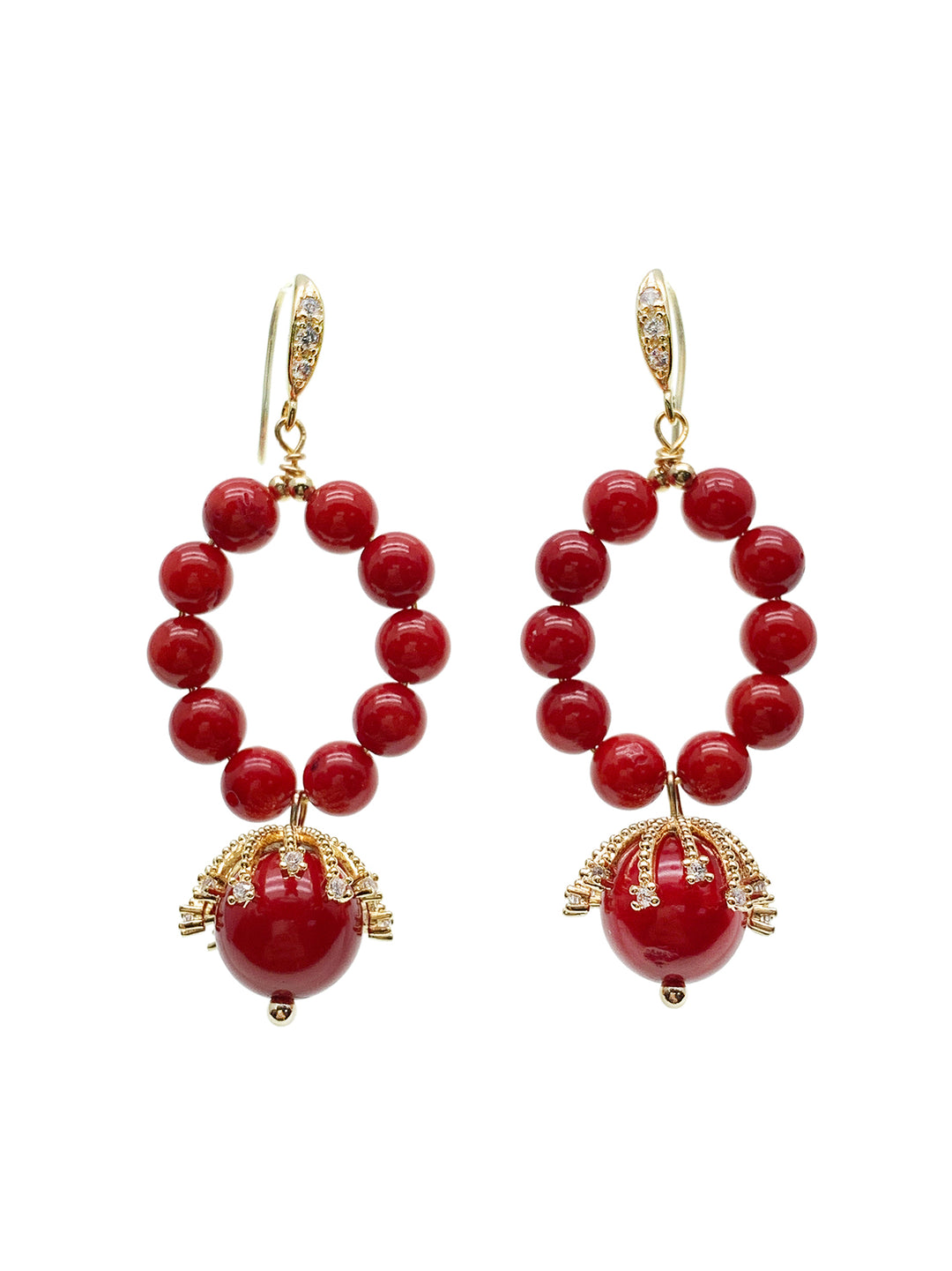 Red Coral Artistic Dangle Earrings HE019 - FARRA
