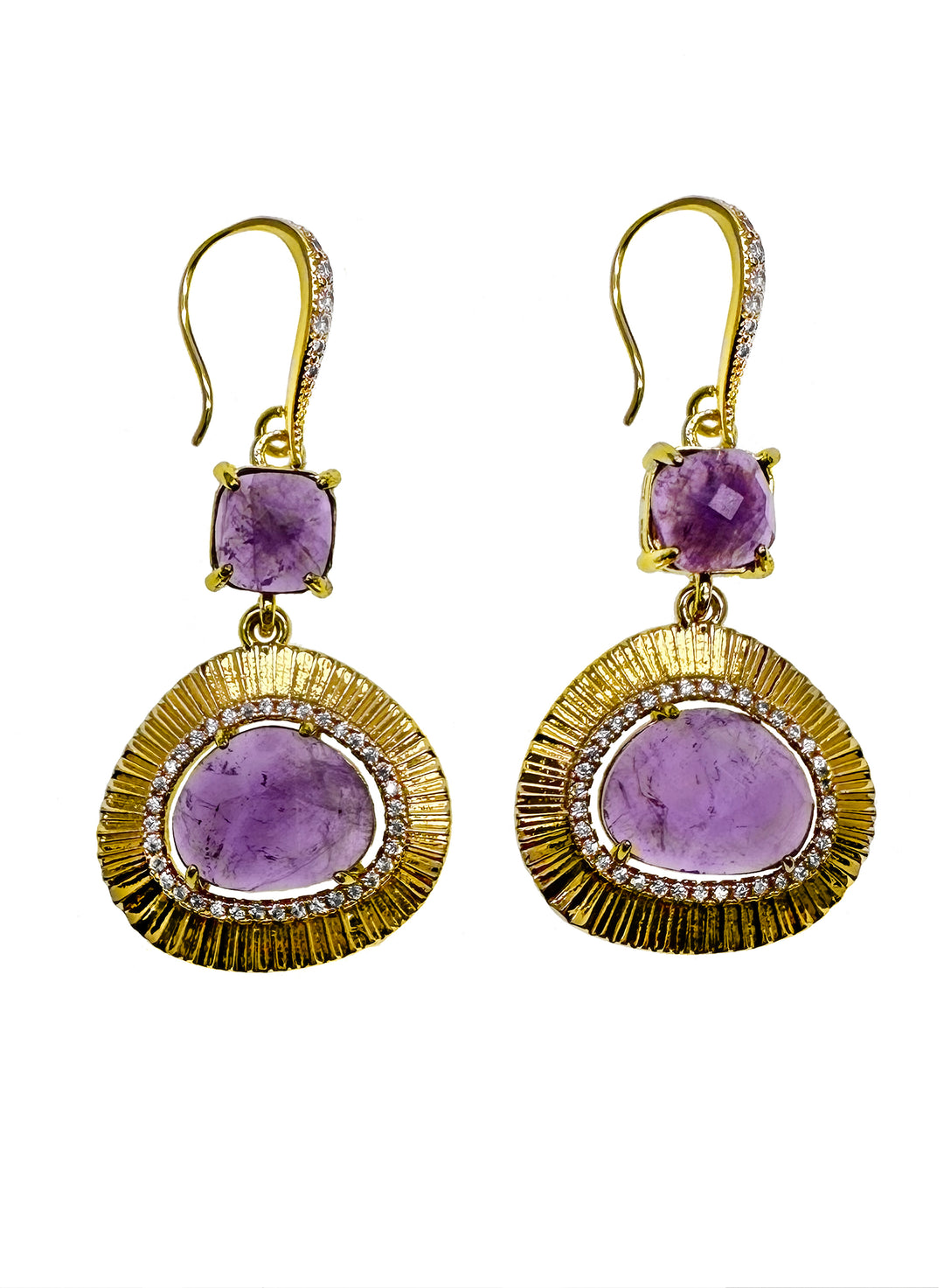 purple earing, lilac earing,Amethyst earing gold