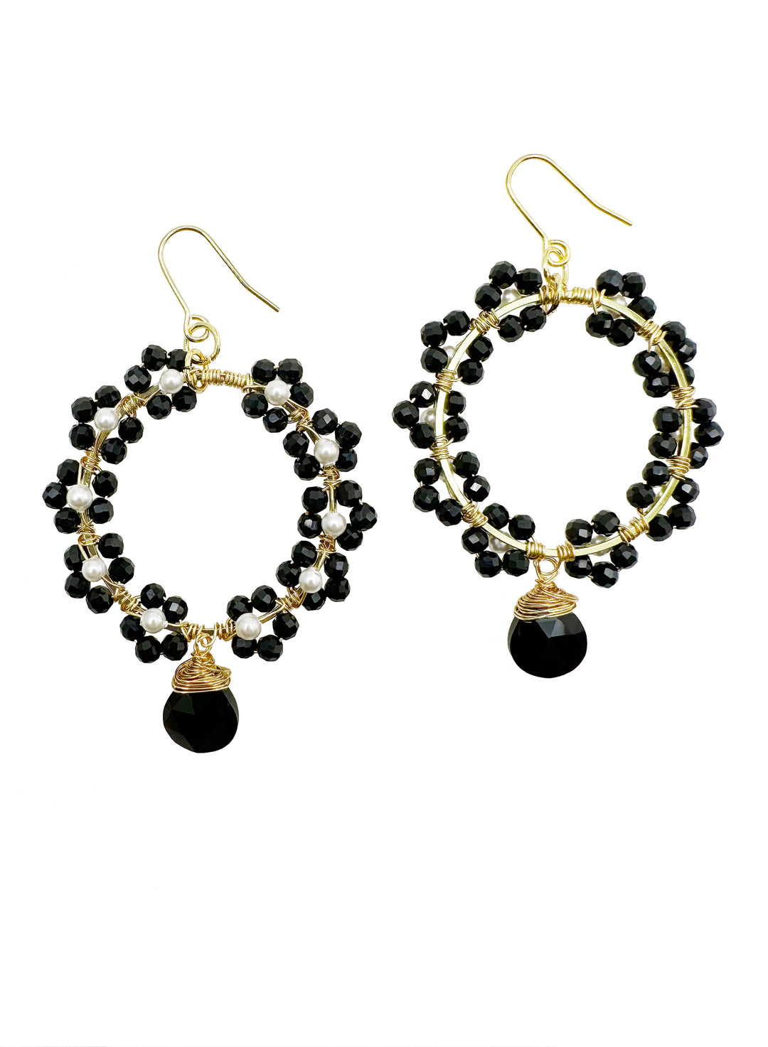 Black Obsidian Handcrafted Flower Earrings KE033 - FARRA
