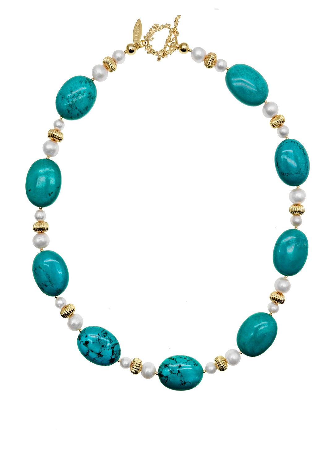 Oval Turquoise & Freshwater Pearls Statement Necklace KN009 - FARRA