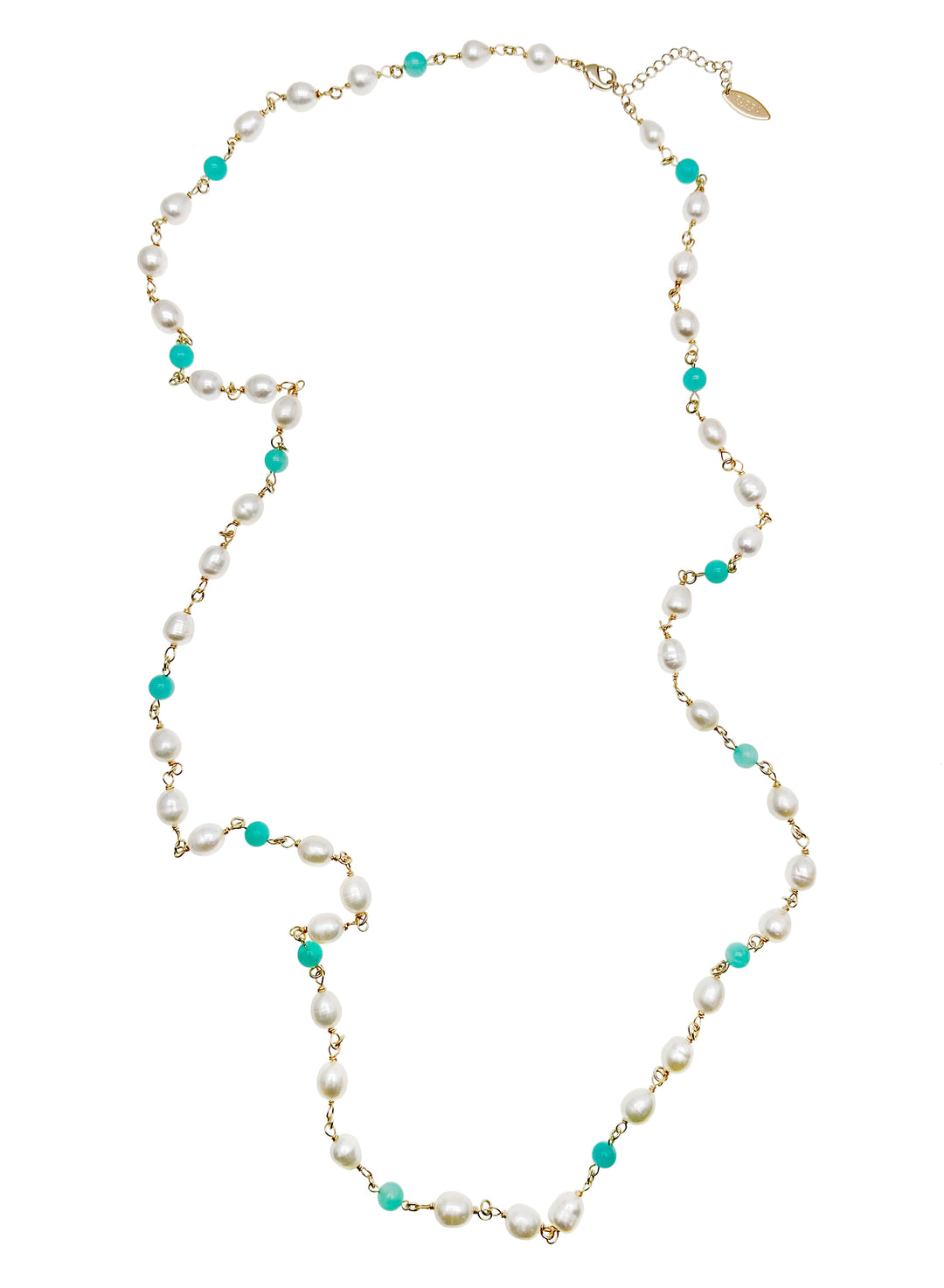Freshwater Pearls With Amazonite Long Necklace KN010 - FARRA