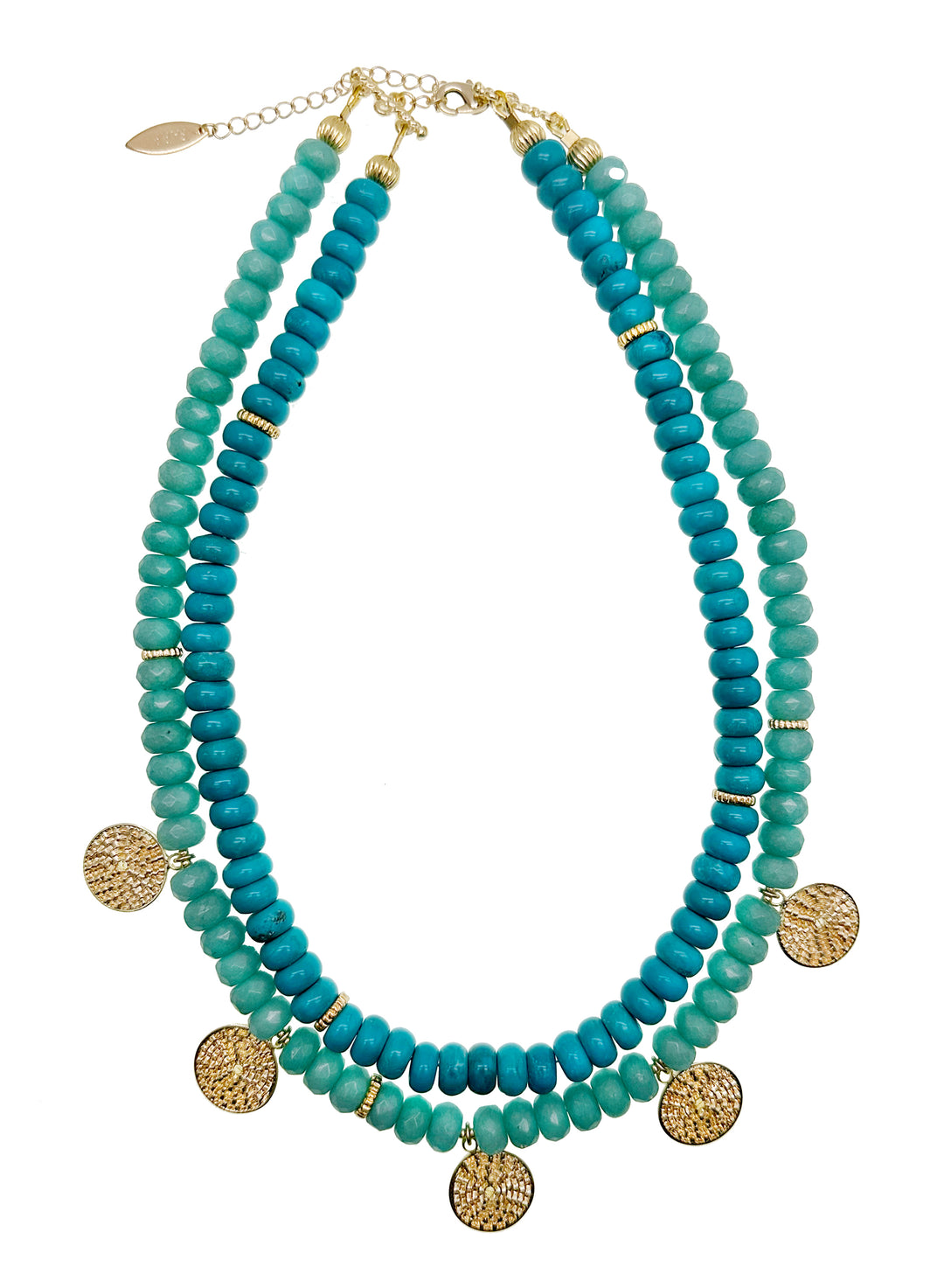 Bohemian Turquoise & Amazonite Double Strands Short Necklace KN013 - FARRA