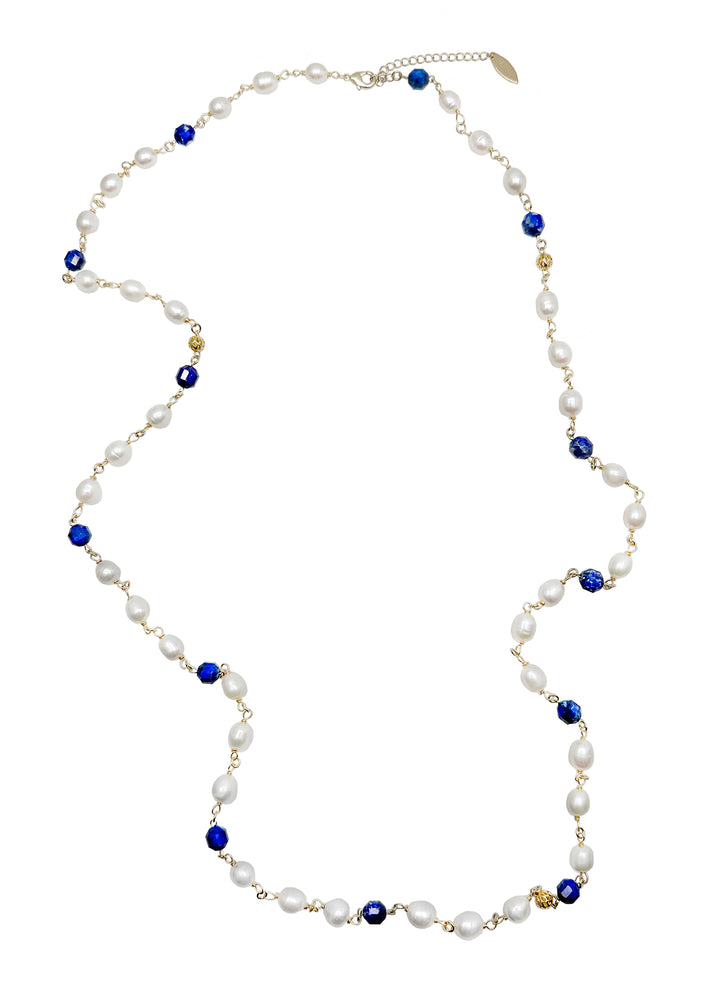 Freshwater Pearls With Lapis Multi-Way Necklace KN021 - FARRA