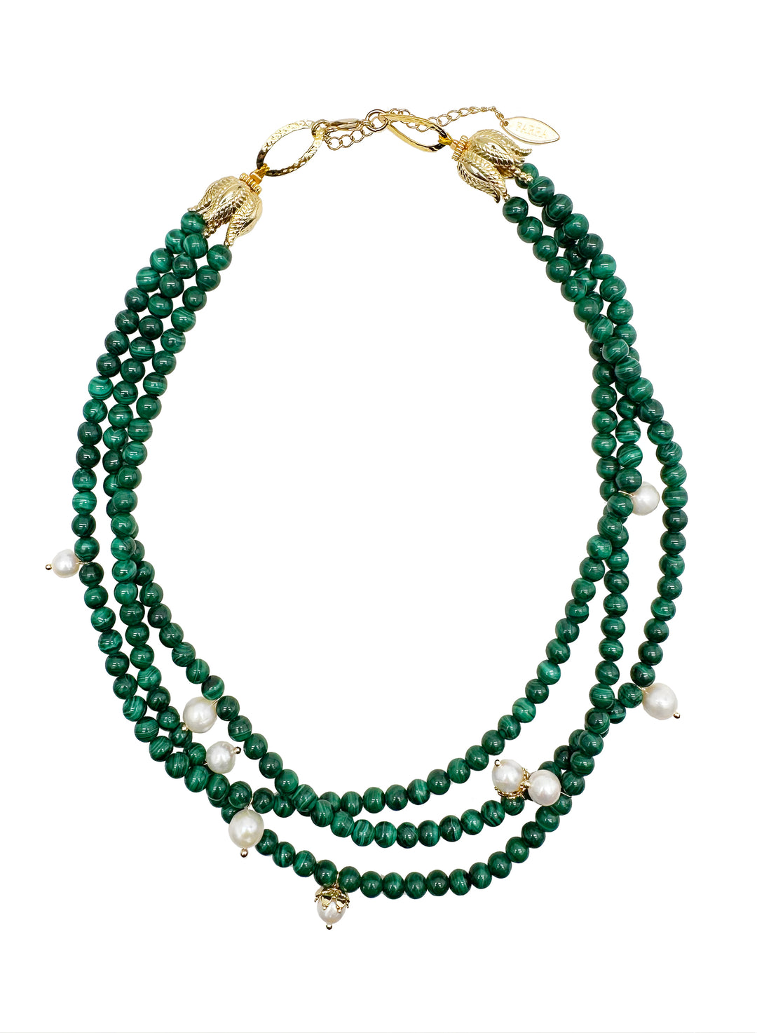 Malachite & Freshwater Pearls Triple Strands Necklace KN028 - FARRA