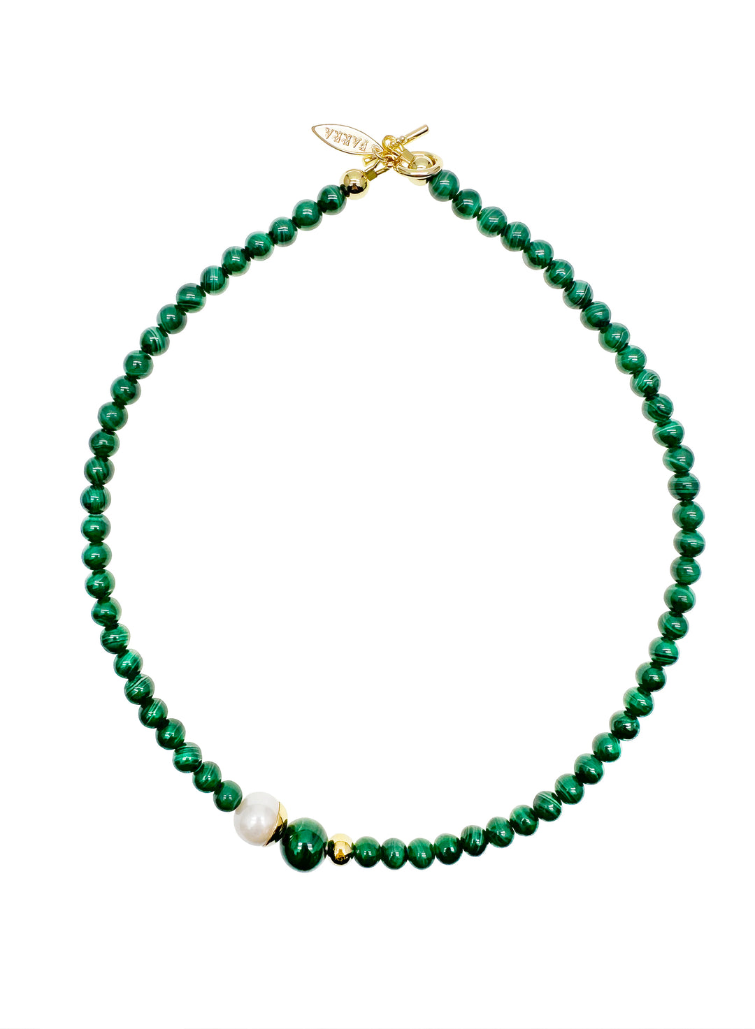Round Malachite & Freshwater Pearls Simple Necklace KN032 - FARRA