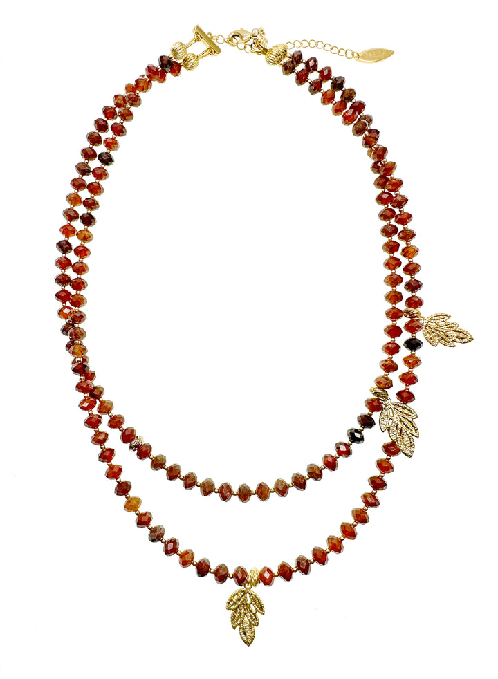 Orange Garnet With Leaves Charms Double Strands Necklace KN033 - FARRA