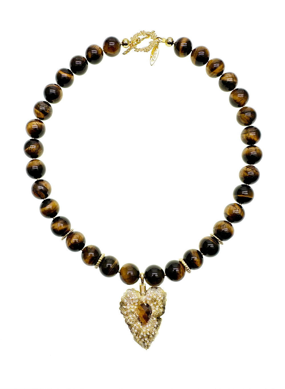 Tiger Eye Stone With Leaf Pendant Necklace KN038 - FARRA