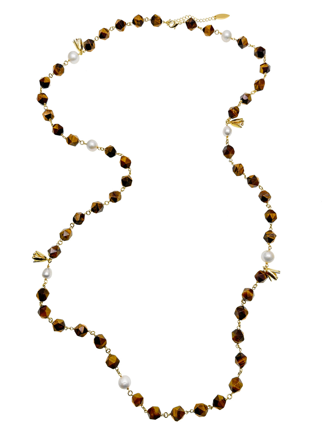 Tiger Eye With Freshwater Pearls Multi-way Chain Necklace KN039 - FARRA