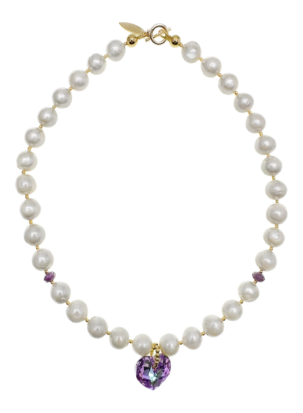 Freshwater Pearls With Swarovski Heart Charm Short Necklace KN045 - FARRA