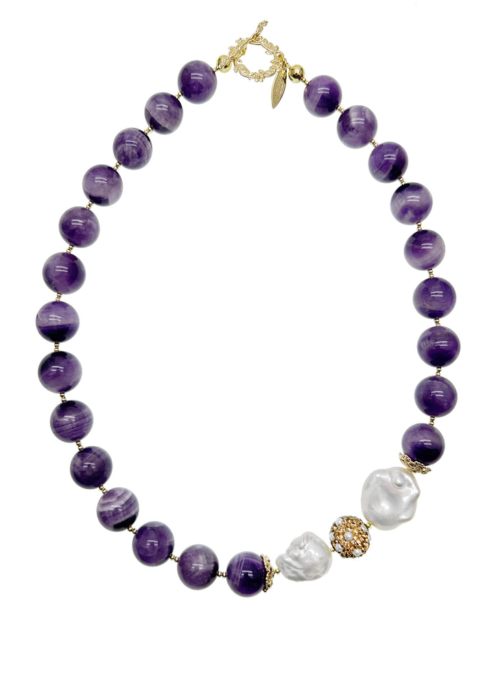Amethyst With Baroque Pearl Statement Necklace KN046 - FARRA