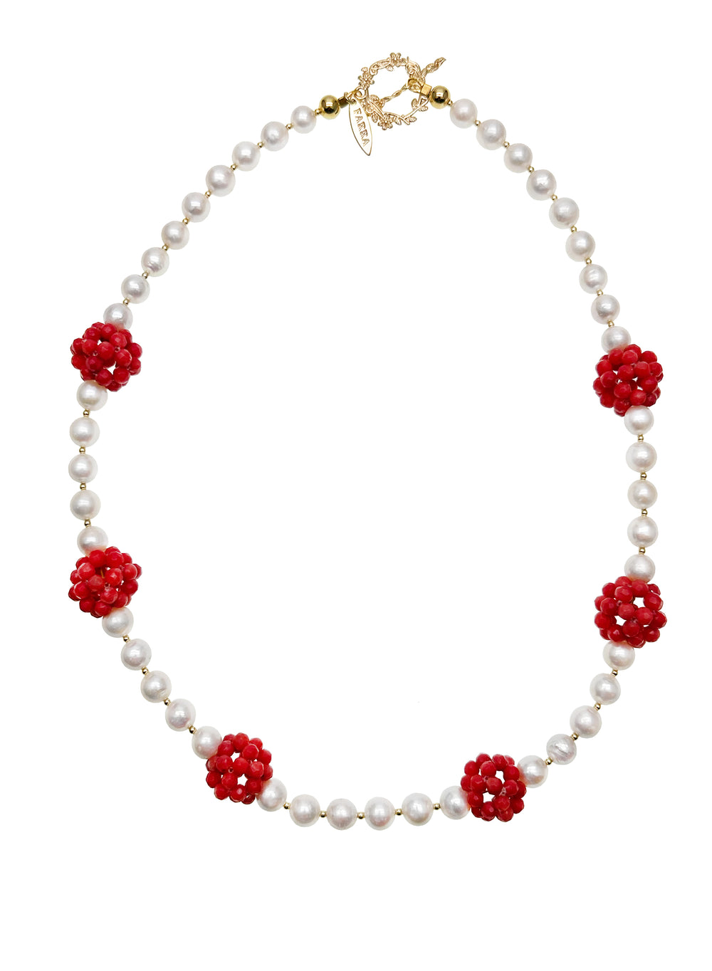 Freshwater Pearls With Red Bamboo Corals Short Necklace KN051 - FARRA