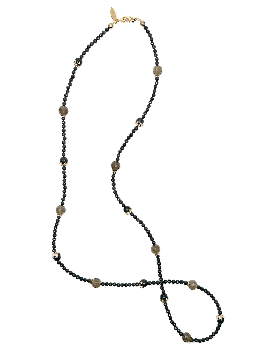 Black Obsidian And Smoky Multi-Way Necklace KN054 - FARRA