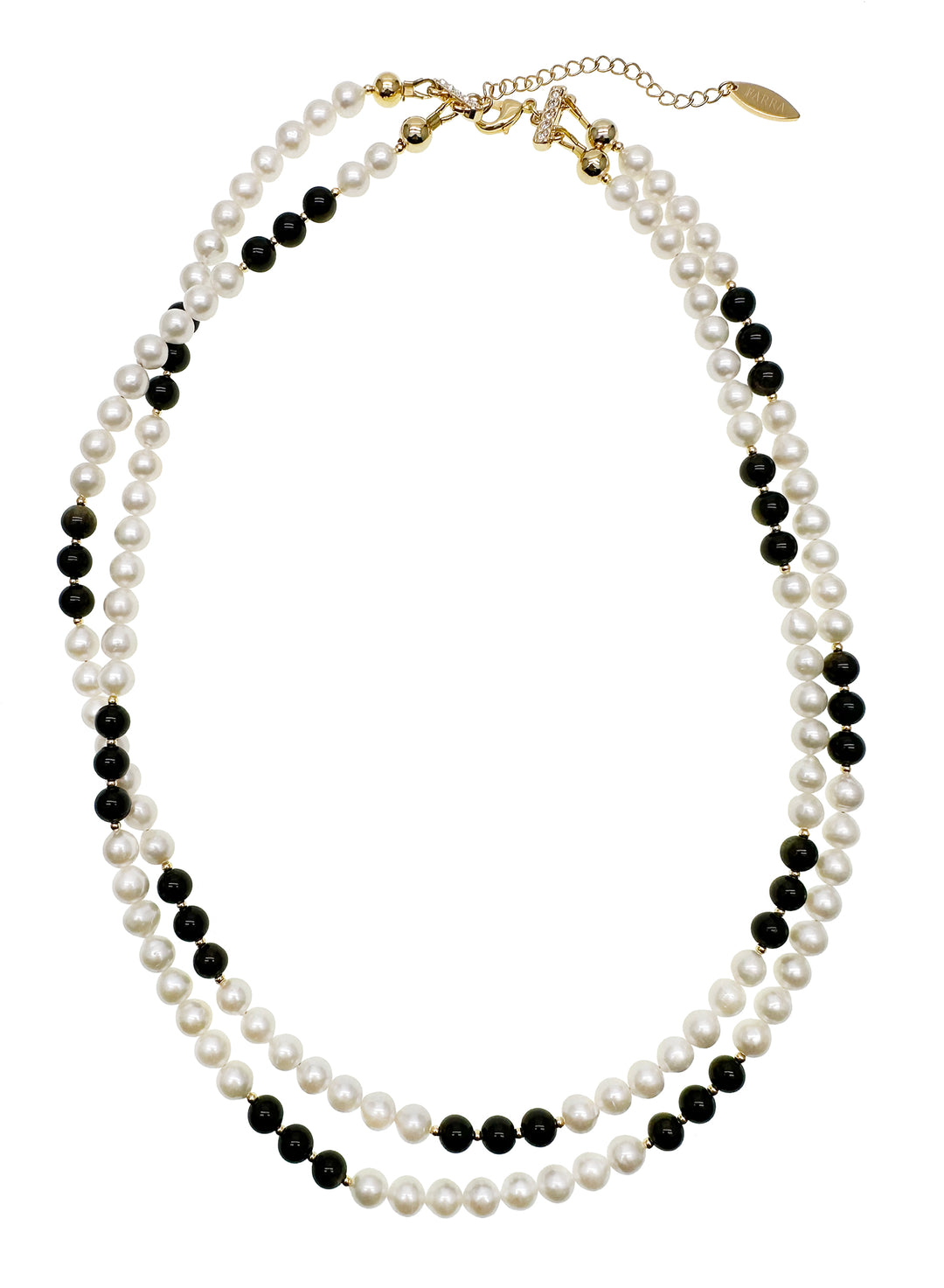 Freshwater Pearls with Black Obsidian Double Layers Necklace KN055 - FARRA