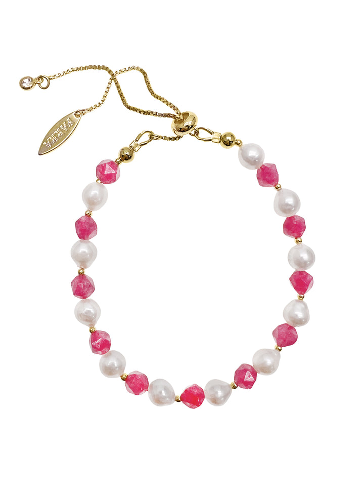Freshwater Pearls and Pink Rhodochrosite Adjustable Bracelet LB002 - FARRA