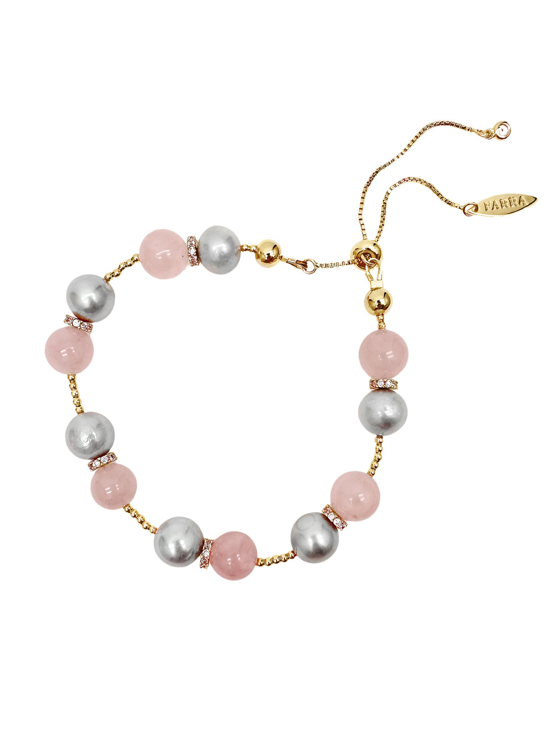 Pink Rose Quartz and Gray Freshwater Pearls Adjustable Bracelet LB003 - FARRA