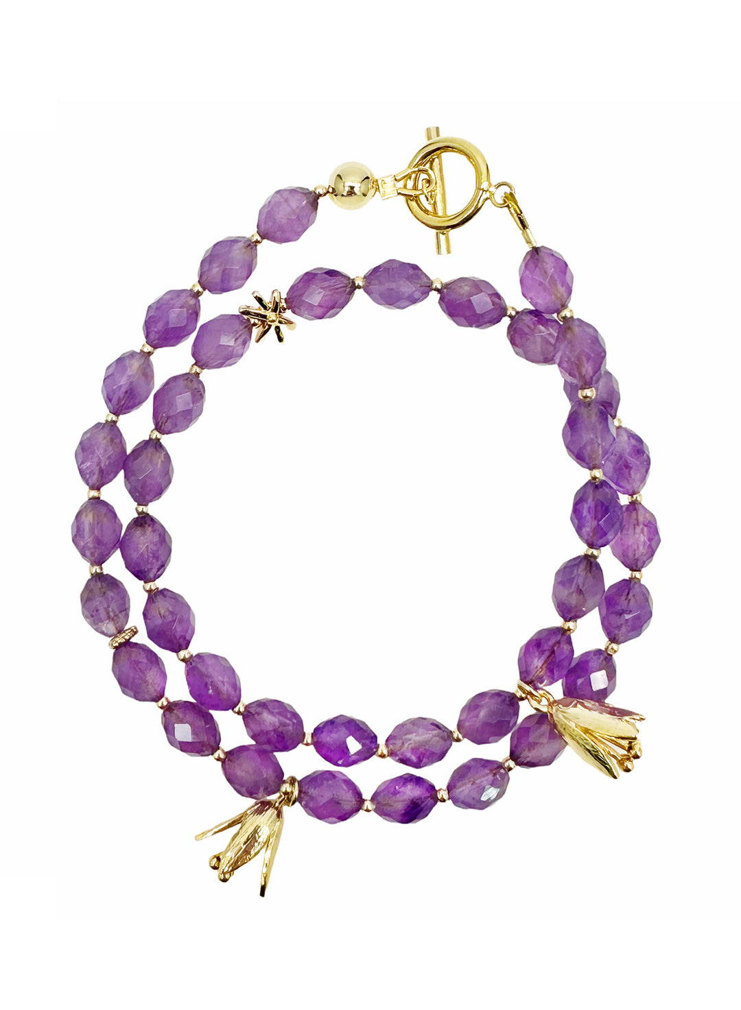 Amethyst with Flower Charms Double Layers Bracelet/ Choker LB005 - FARRA