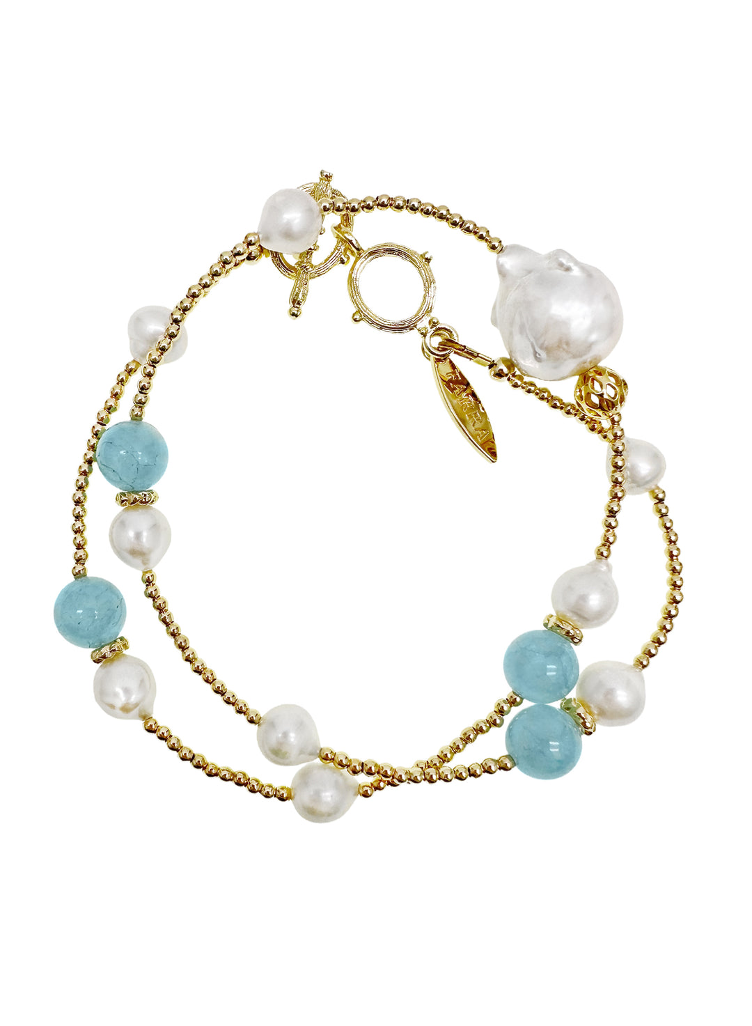 Aquamarine With Baroque Pearls Double Layer Bracelet / Choker LB007 - FARRA